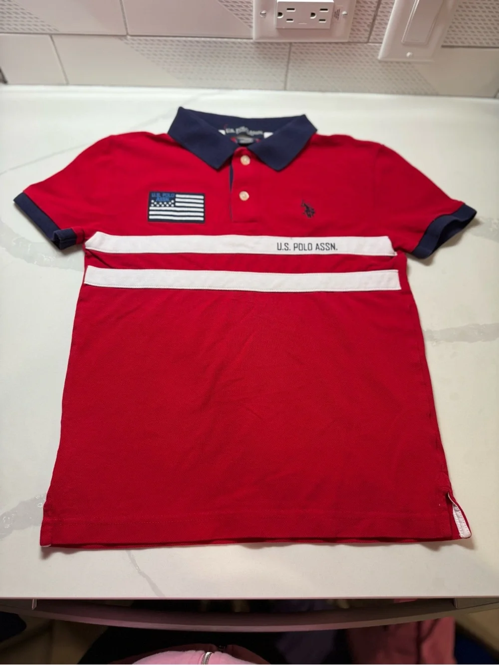 U.S. Polo Assn. Red Polo with Navy Collar and Navy Logo